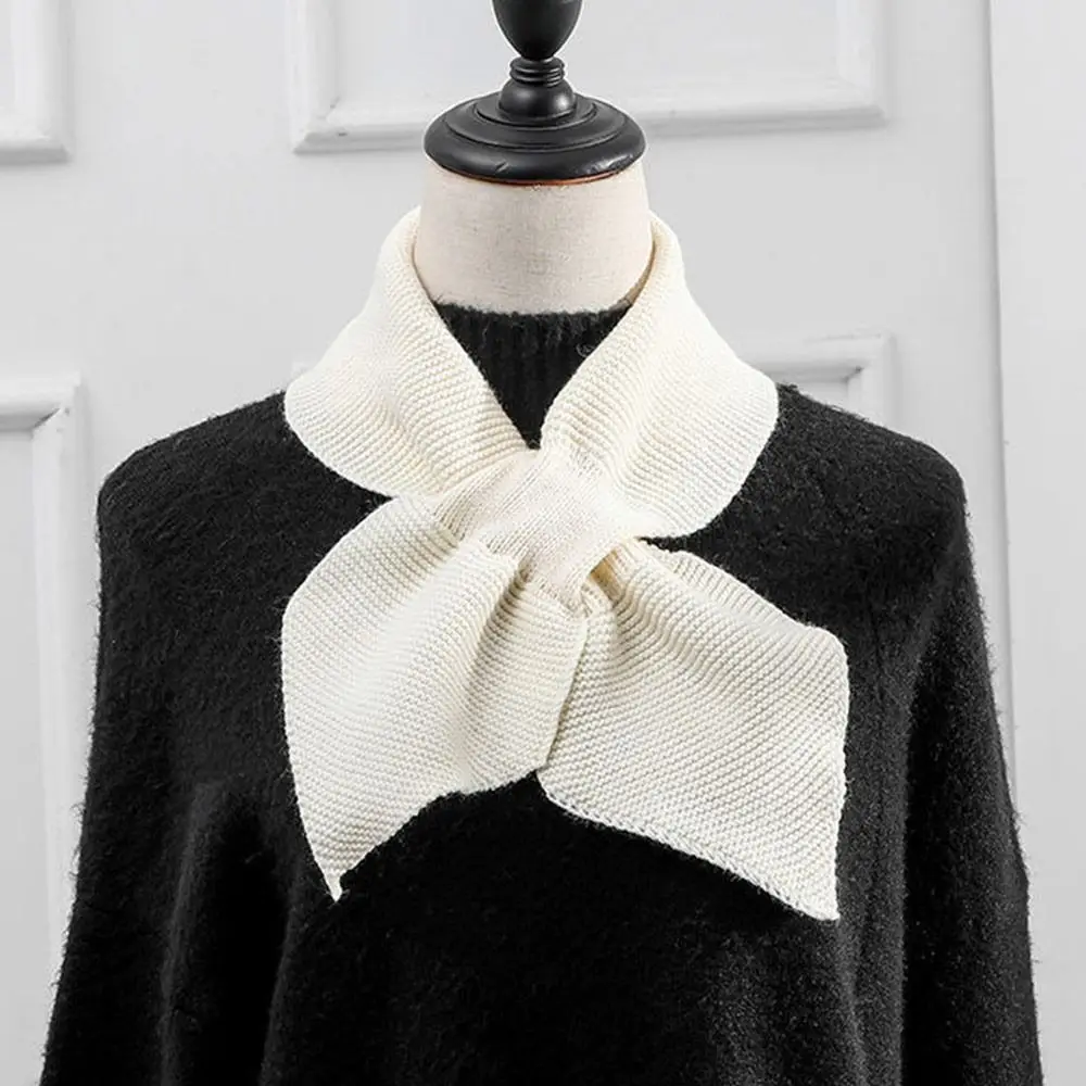 Warm Cross Scarf Winter Detachable Windproof Turtleneck Knitted Casual Sweater Bowtie Women