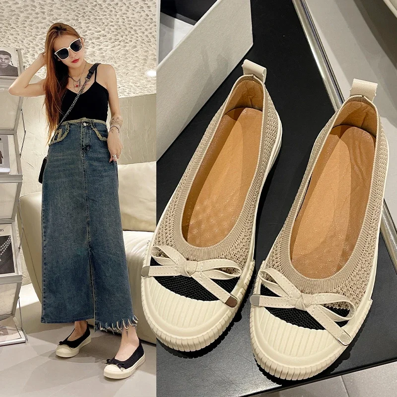 Fisherman Shoes Women 2024 New Loafers Comfortable and Breathable Knitted Single Shoes Soft Bottom Platform Sole Sports Shoes