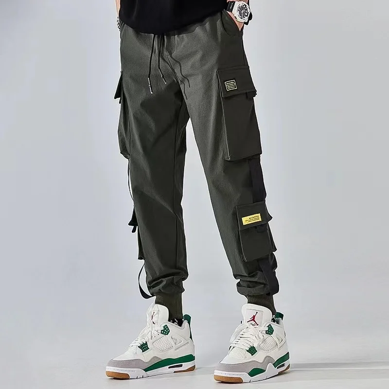 Classic Design Multi Flap Pockets Cargo Pants,Men's Loose Fit Drawstring Harem Cargo Jogger Pants