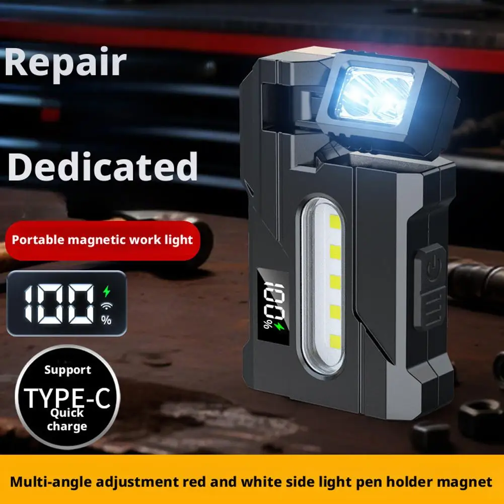 ポータブル懐中電灯超高輝度 USB 充電式 LED フラットマグネットトーチ LCD スクリーン付きキャンプハイキング用緊急ライト