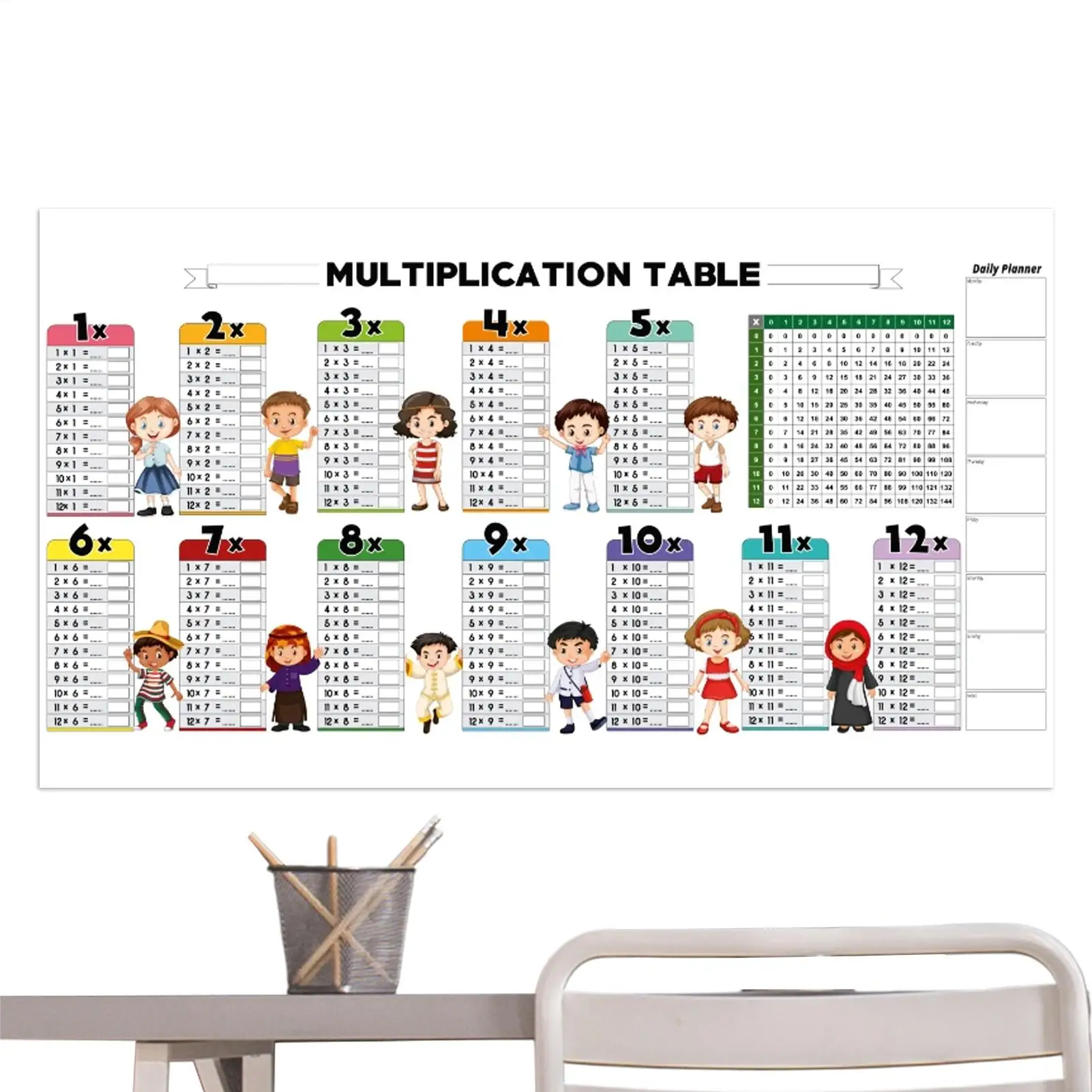子供向けの教育用ドライイレースカラー掛け算表、透明な掛け算表、再利用可能なカラフルな掛け算暗記法