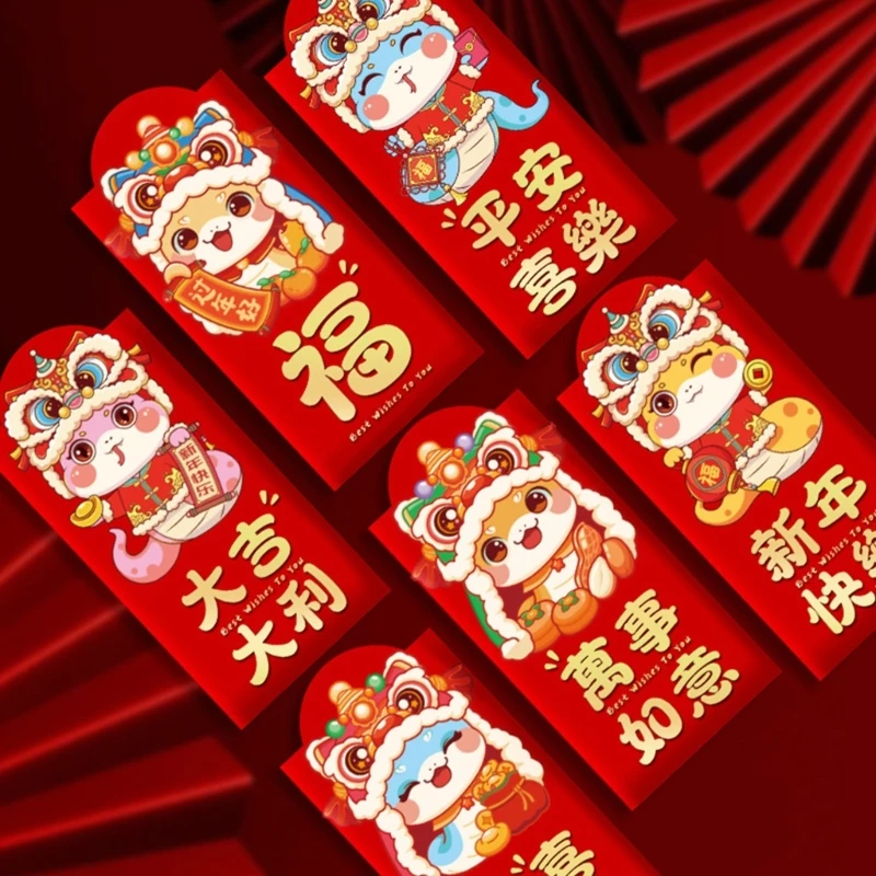 Enveloppes rouges pour le Festival traditionnel du printemps, dessin animé 2025, année du serpent, paquets d'argent Hongbao pour