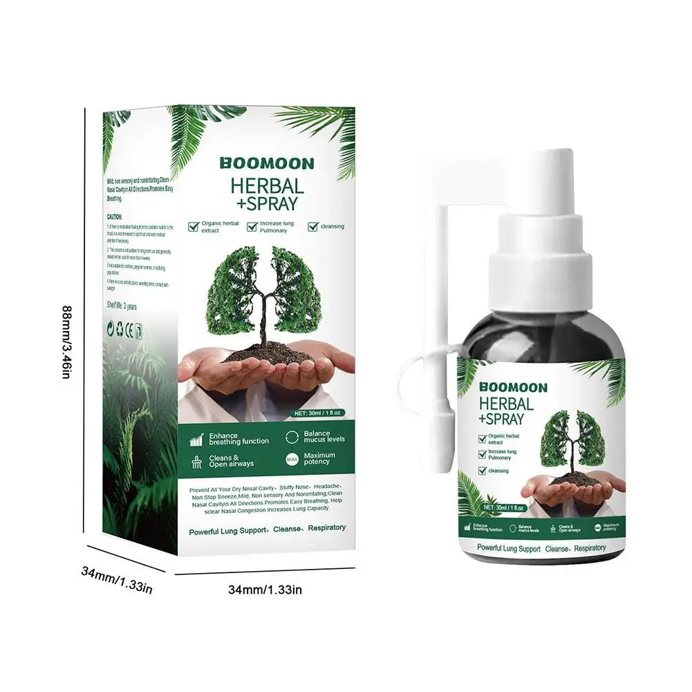 Spray de limpieza de pulmones a base de hierbas, potente soporte para pulmones, limpieza de la inflamación, alivia el dolor Herbal, deja de fumar, garganta de 30ml