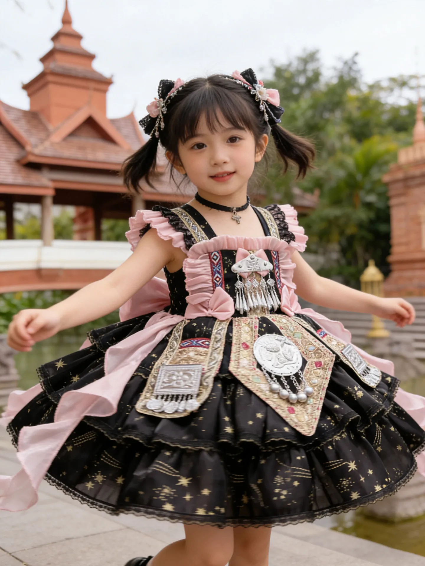 Handgefertigtes Mädchen-Lolita-Kleid Exotischer Schleifenrock Kinder-Performancekleidung Flauschiger Tüllrock Kinder-Hochzeitsparty Boutique-Kleidung – Detail 2