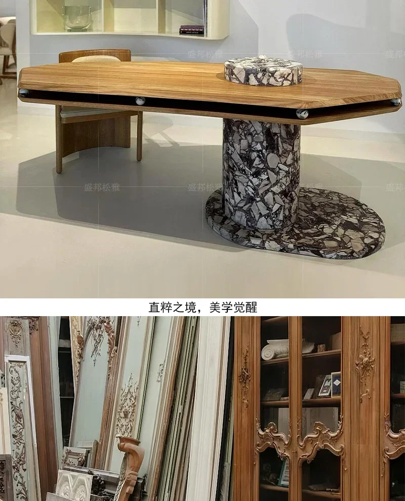 Natural marble suspended desk modern high-end villa creative solid wood boss desk