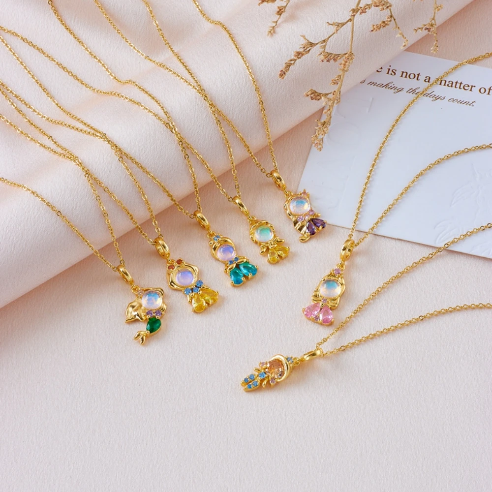 Modische bunte Zirkon-Märchen-Kleine Prinzessin-Halskette, vergoldete Universal-Kette, Schlüsselbeinkette, süßes Temperament – Detail 10