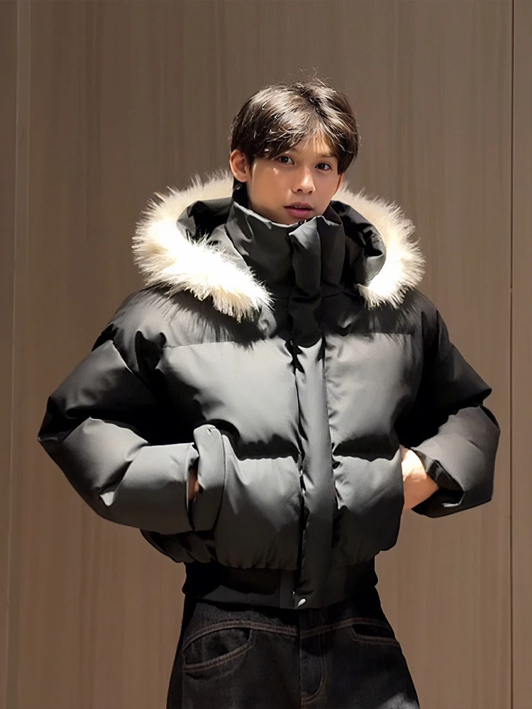 

Bla Pilot Jaet with Large Fur Collar Thiened Cotton Coat for Men Sli Warm Bread Sle Winter Outerwear Coat