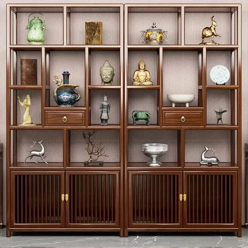 New Chinese Style Solid Elm Wood Display Cabinet Living Room Antique Partition Shelf Tea Storage Showcase Duobao Pavilion