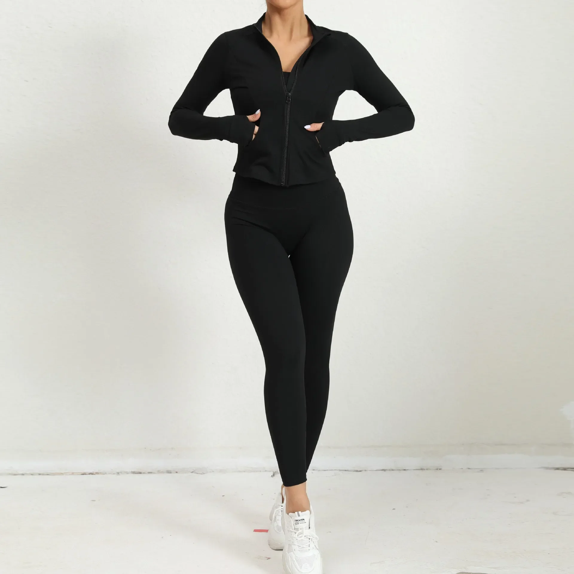 Women Sportswear 3 Piece Yoga Set Autumn Winter Long Sleeve Zipper Suit for Fitness Sport Outfit Female Gym Workout Clothing Red