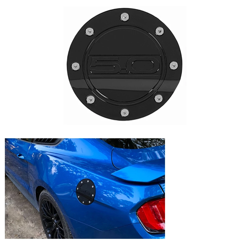 Carbon Fiber Black Circle Fuel Tank Cap For Ford Mustang 2015 2016 2017 2018 2019 2020  ABS Fuel Tank Cover Protection - view 5
