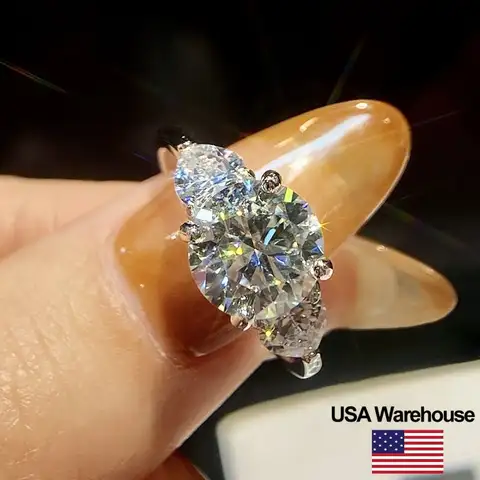 S925 Sterling Silver 3CT Round Moissanite Diamond Double Love Heart Four Claws Rings for Women Engagement Wedding Jewelry
