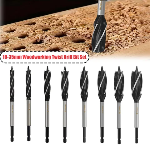 10-35mm Woodworking Twist Drill Bit Set Long Four-Slot Four-Blade Woodworking Tools Hole Opener for Door Lock Wood Slotting Tools