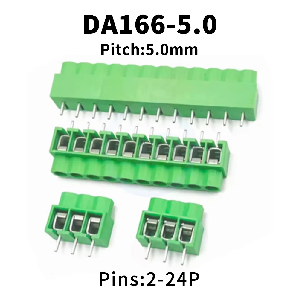 (10 pcs) DA166-5.0mm Screw PCB Terminal Block 2P-24P Copper Environmental 300V/16A DG16 DA166 5.0 2P 3P 4P 5P 6P 7P 8P 9P 10P
