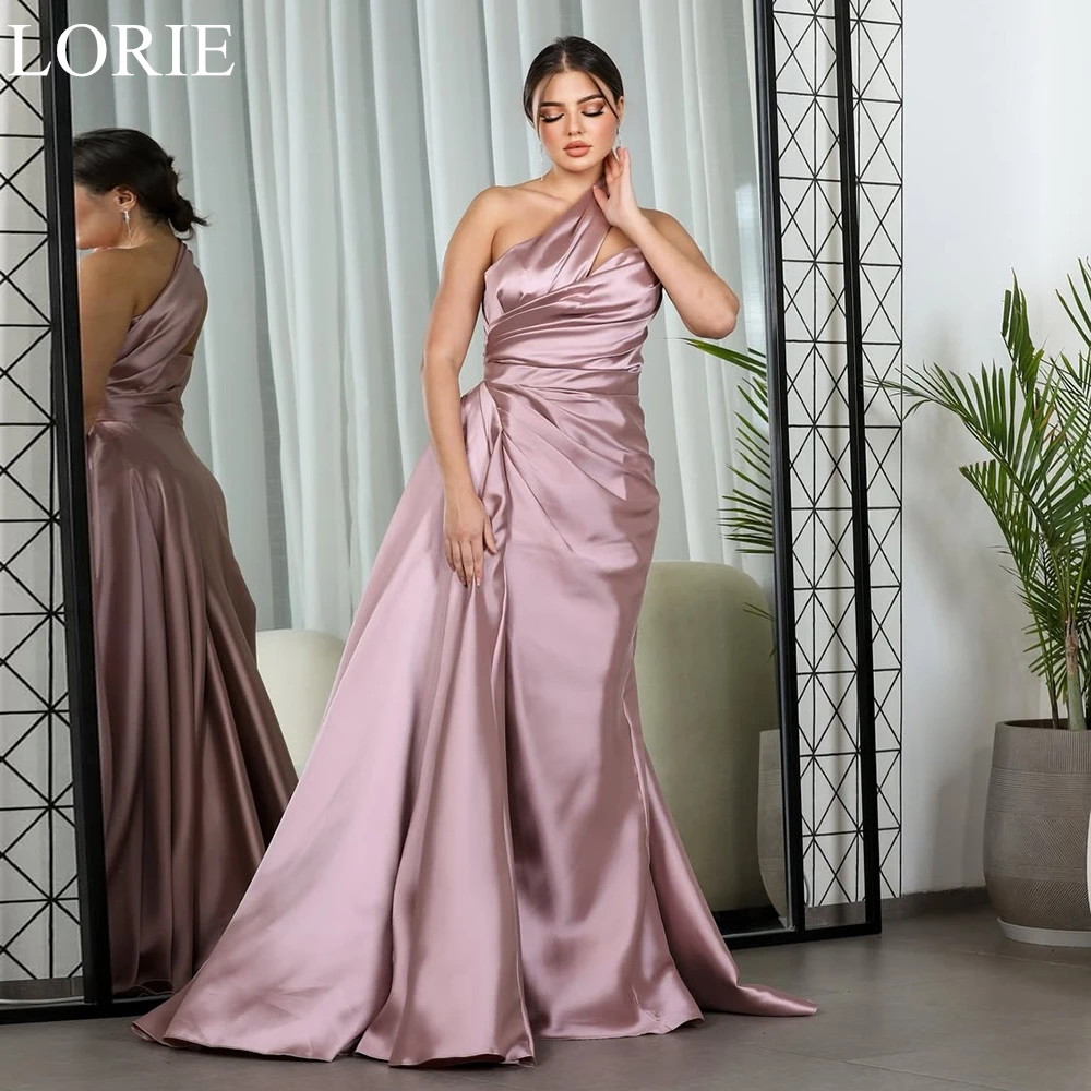 

LORIE Elegant Nude Pink Satin Bridesmaid Dresses One Shoulder Draped Mermaid 2025 Backless Wedding Party Prom Gowns Customized