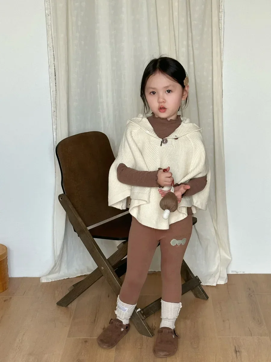 Childrens Clothing Girls Set 2024 Autumn New Item Childrens Korean Knitted Sweater Jacket T-shirt Leggings Three Piece Set