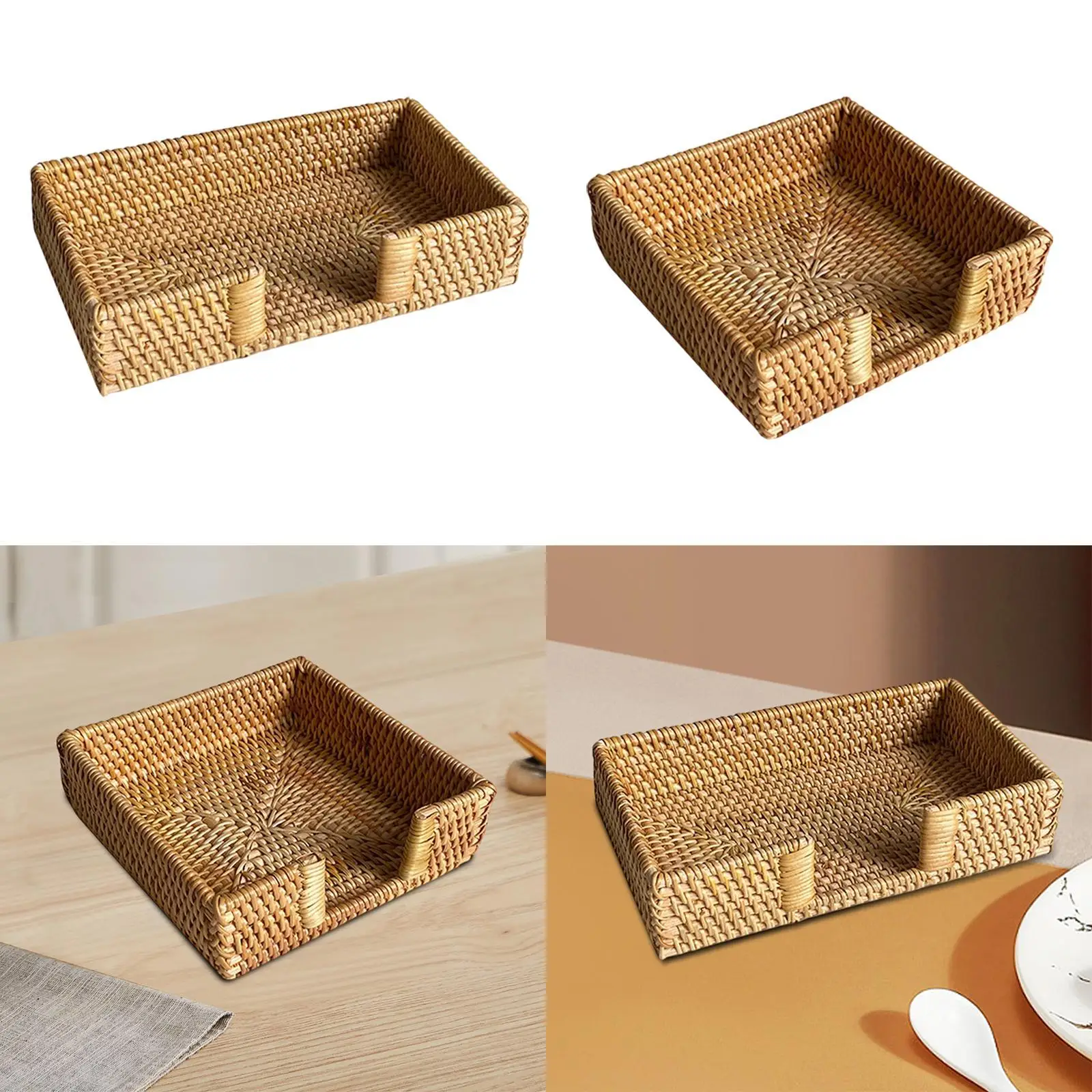 Napkin Organizer Serving Tray Woven Flat Napkin Basket Tray Wicker Napkin Basket for Outdoor Tables Cafe Kitchen Countertop