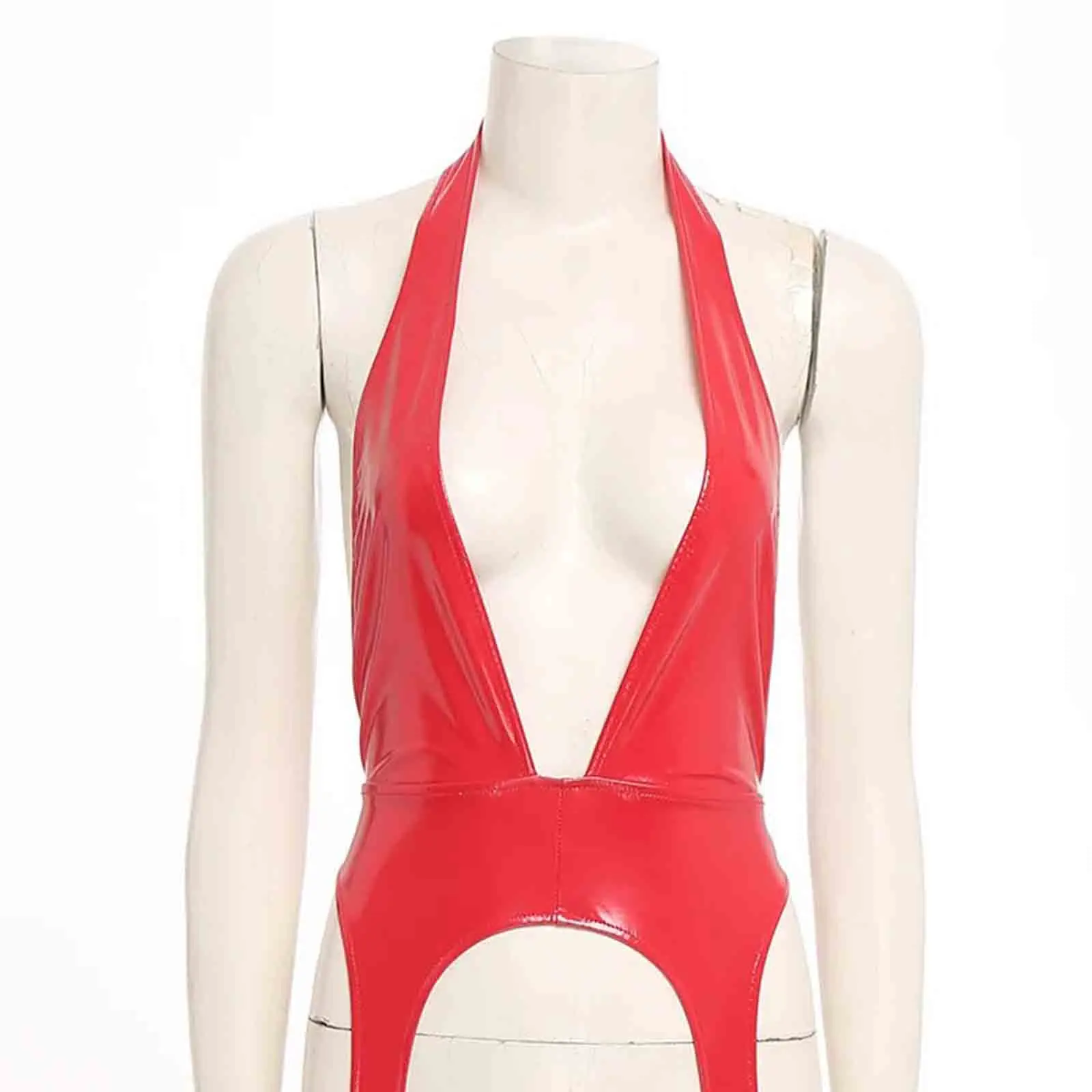 

Adult Women Lingerie Jumpsuit Halter Deep V Neck Backless Hollow Out Crotch Bodysuit Catsuit for Couple Games Tempting Nightwear