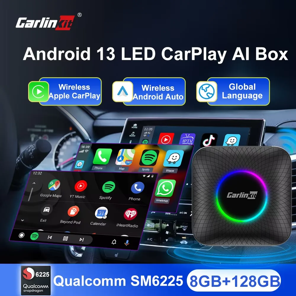 Carlinkit CarPlay Video Box LED Android 13 Wireless Android Auto SM6225 660 8-Core CarPlay Ai Box Support YouTube IPTV 512GB SD