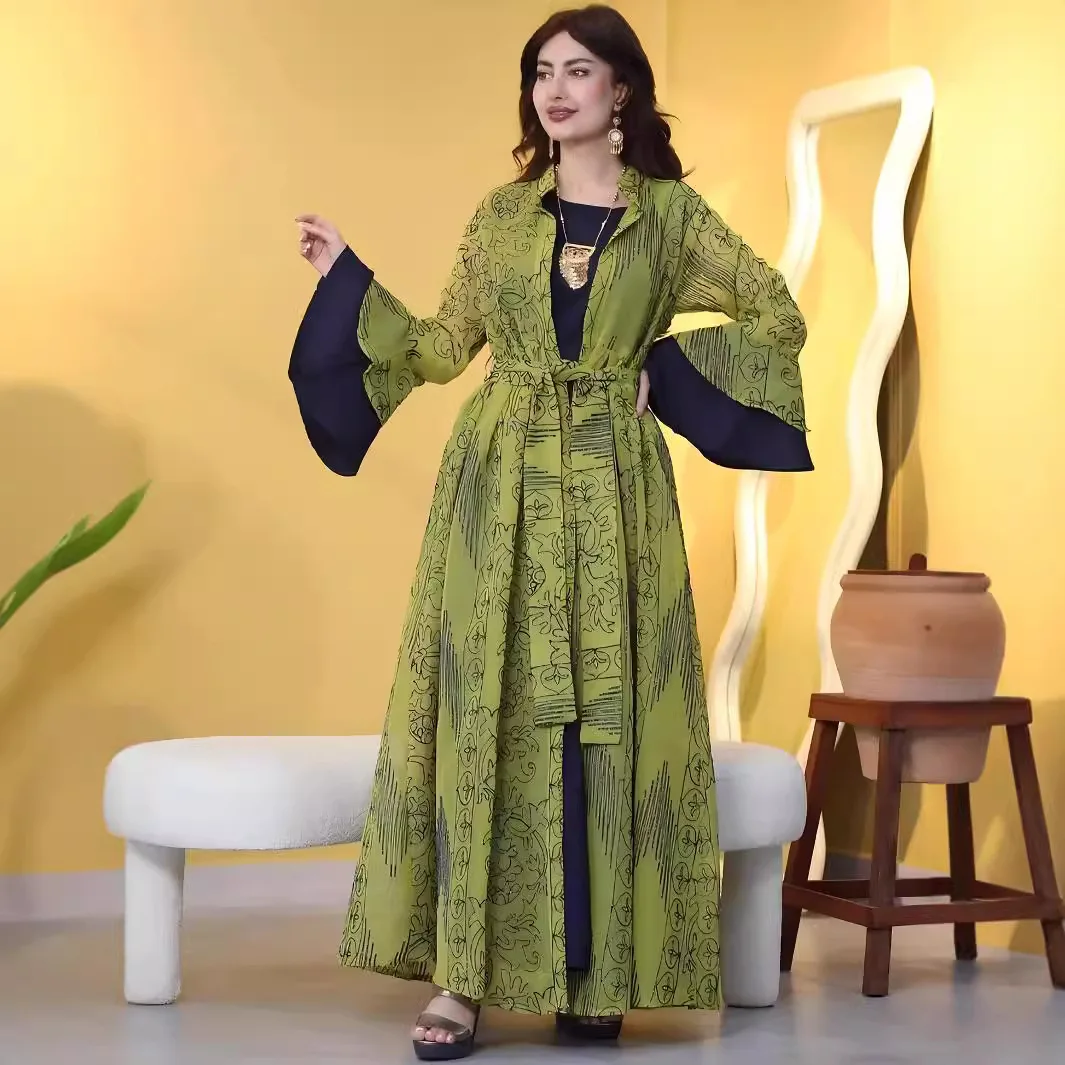 Robe maxi pour femmes musulmanes, Djellaba Jalabiya, Ramadan Caftan Marocain, Educational Dubai Abaya Kaftan, Eid, Nouveau, 2 pièces