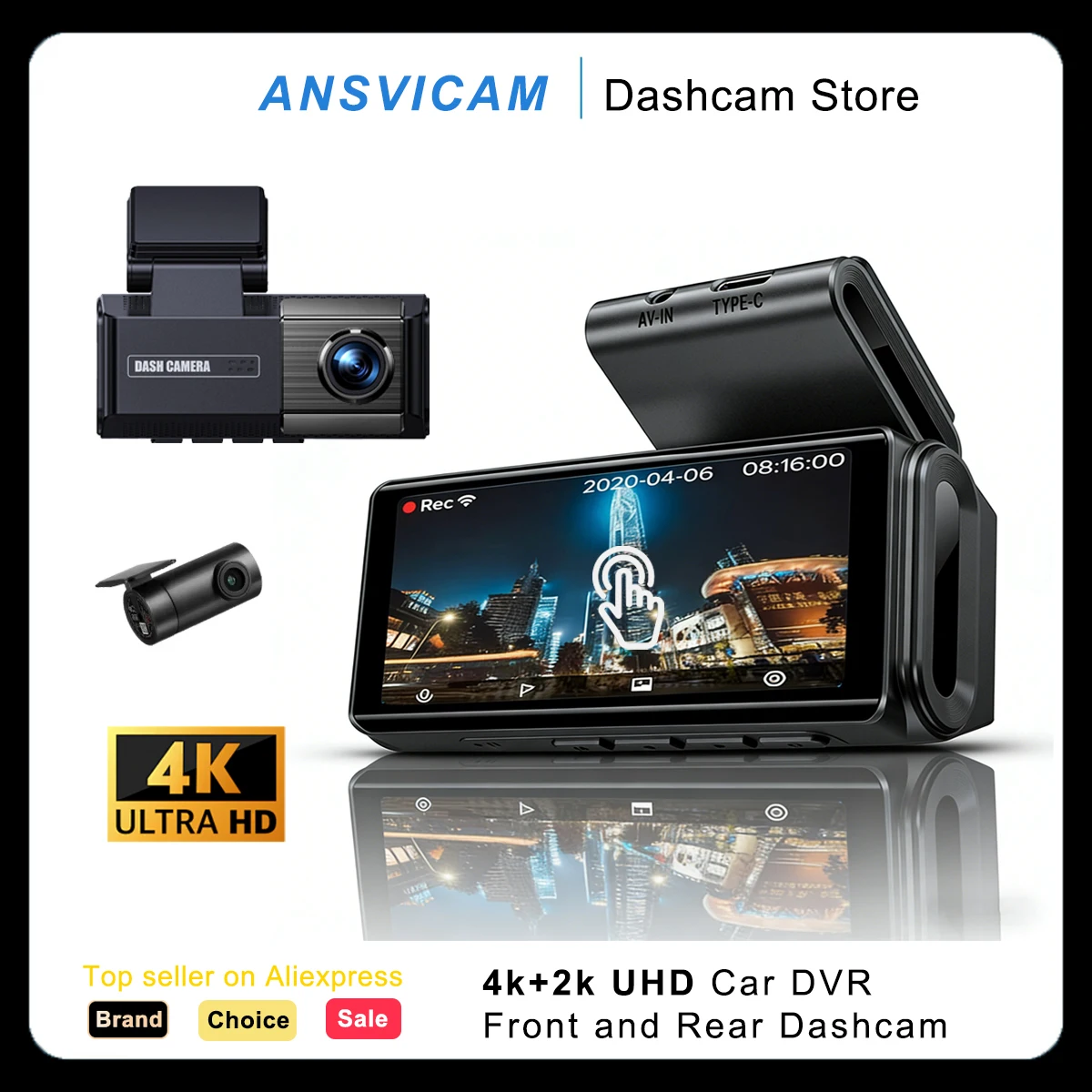 

ANSVICAM Dash Camera UHD 4K & 2K Front and Inside Car DVR Built-in GPS ADAS WIFI APP Super Night Version 24H Parking Dashcam
