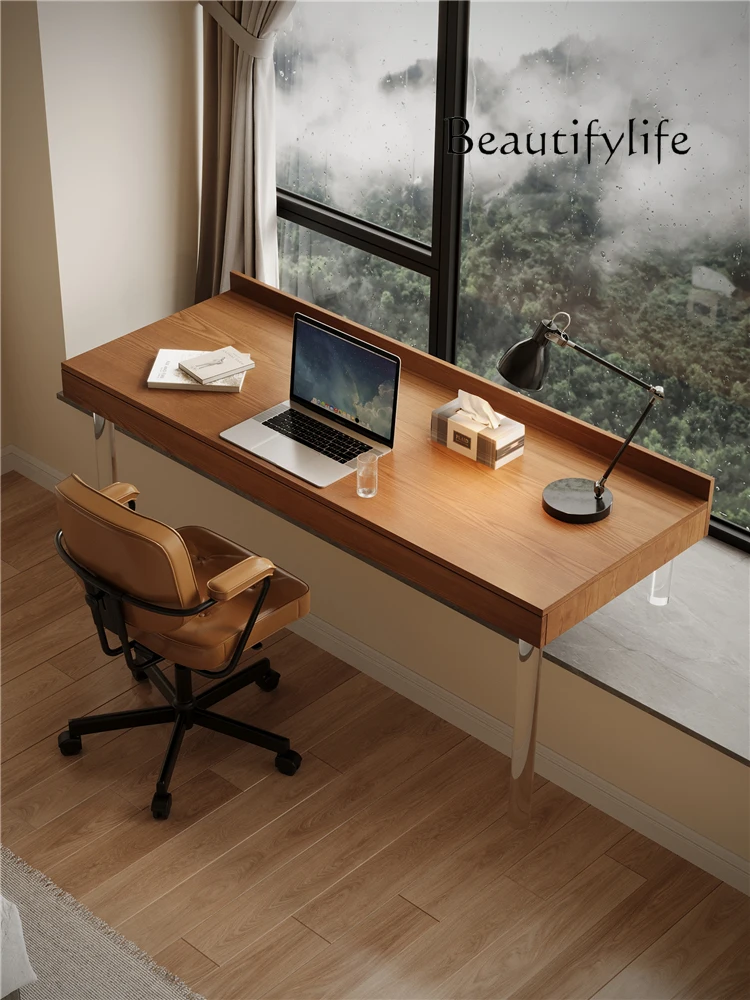 Solid wood acrylic bay window desk window sill transformation retractable integrated desktop writing study table