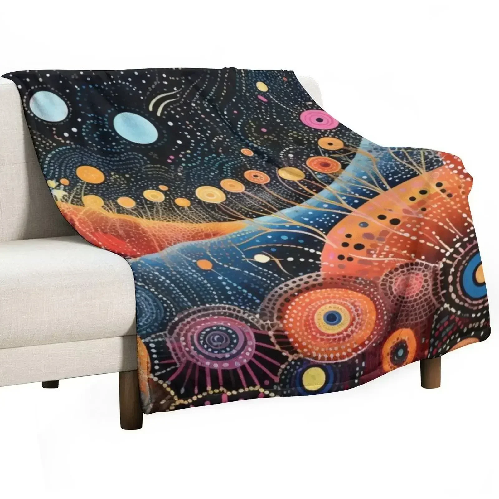 Aboriginal Authentic Art - Galaxy Flowers Throw Blanket Furry Heavy Custom Furrys Sofa Blankets