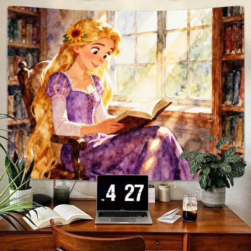 

1PC Rapunzel Reading Tapestry, Watercolor Princess Wall Art, Cozy Fairytale Room Decor, Aesthetic Dorm Gift for Girls & Book Lov