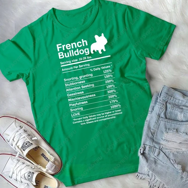 French Bulldog Facts Nutrition Funny Frenchie Lover Gift TShirt Unisex Camisetas Unique Fashion Summer Men Women Cotton Cute Tee