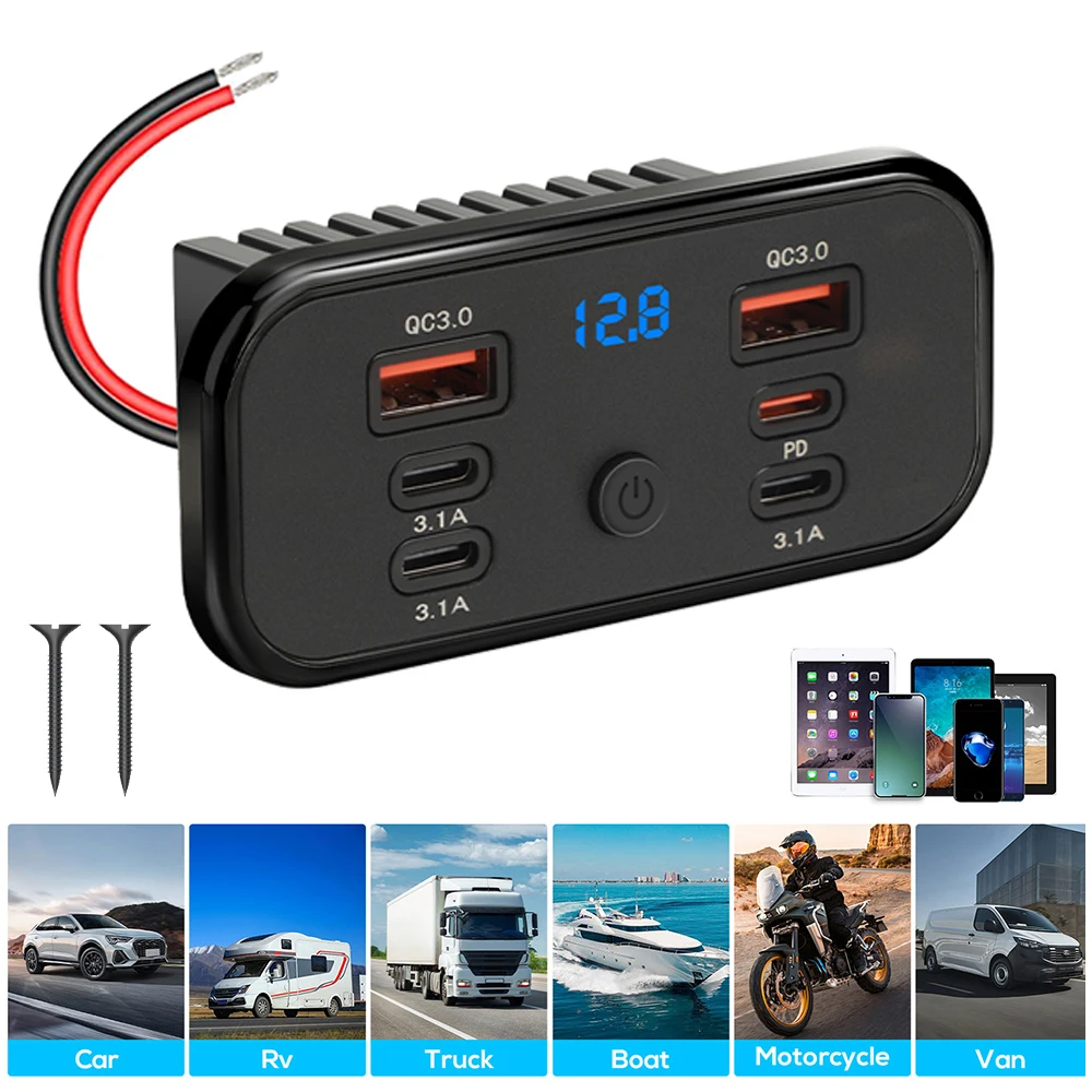 carregador-rapido-dual-qc30-pd-tipo-c-com-31a-e-interruptor-painel-de-energia-de-6-portas-para-Onibus-atv-carro-caminhao-e-marinha
