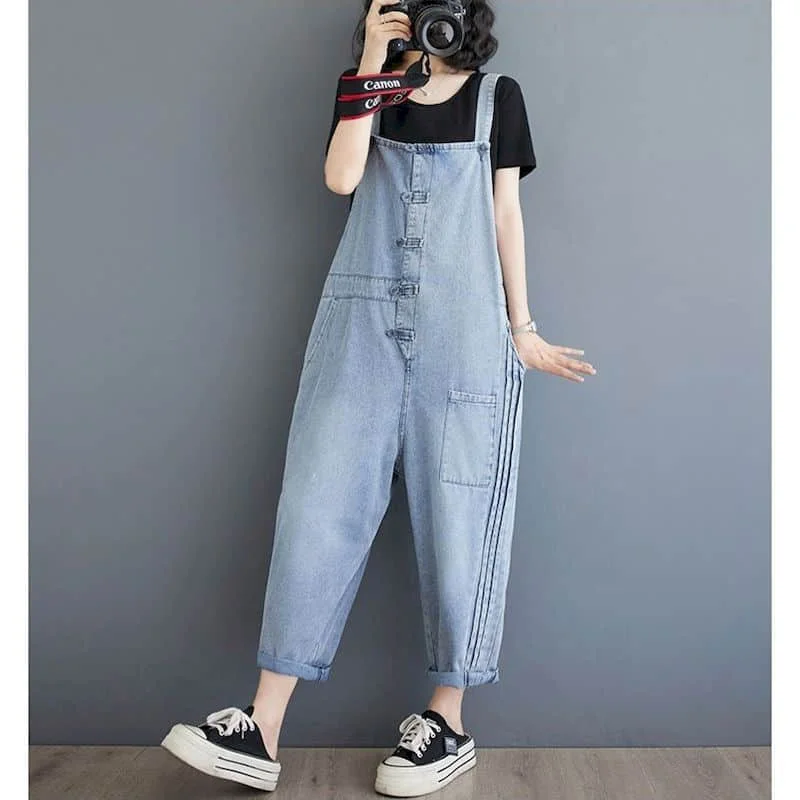 Monos para mujer Harajuku azul Denim Pantalones rectos de longitud completa trajes de una pieza mujeres de talla grande Casual Vintage monos