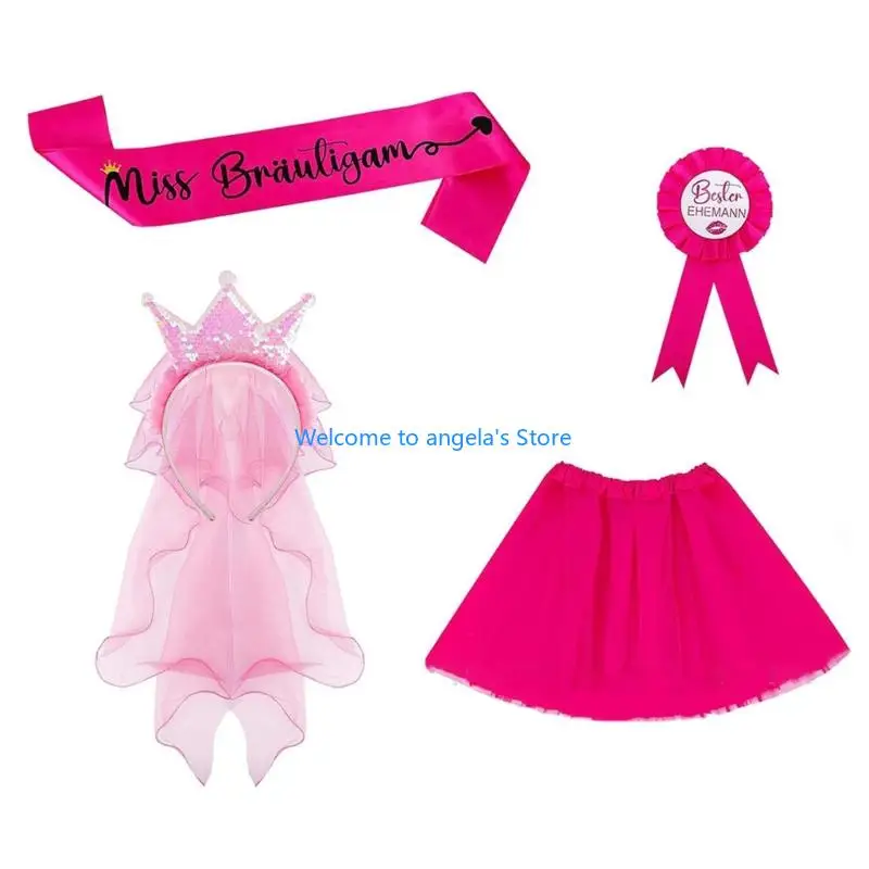 X4YC Junggesellenabschied-Kostüm für Herren mit Tutu, Rock, Schleier, Stirnband, Schärpe, Abzeichen, Zubehör-Set, Outfits,