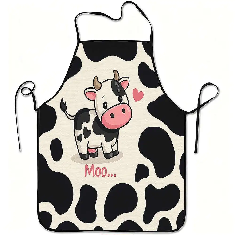 Apron kitchen man half Men women cooking apron A cute cow moo print apron, durable and easy to clean, adjustable belt, polyester