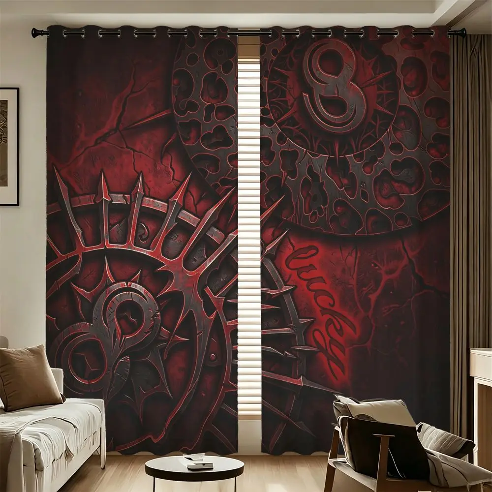 Vintage Red Lucky 8 Gear Printed Curtains 2 Panels Darkening Curtains Light Blocking Rate 85% Decoration Curtains for Adult Bedr