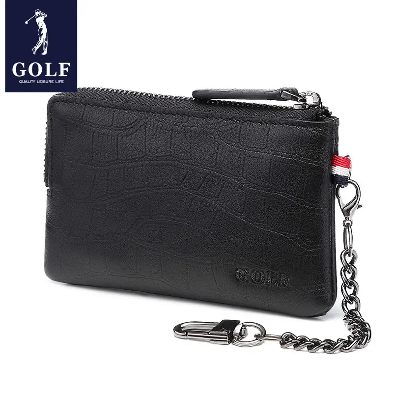 GOLF Leather Key Bag Hanging Lock Anti Theft Protection Pocket Zipper Car Key Holder Purse Keychain Mini Multi-function Key Case