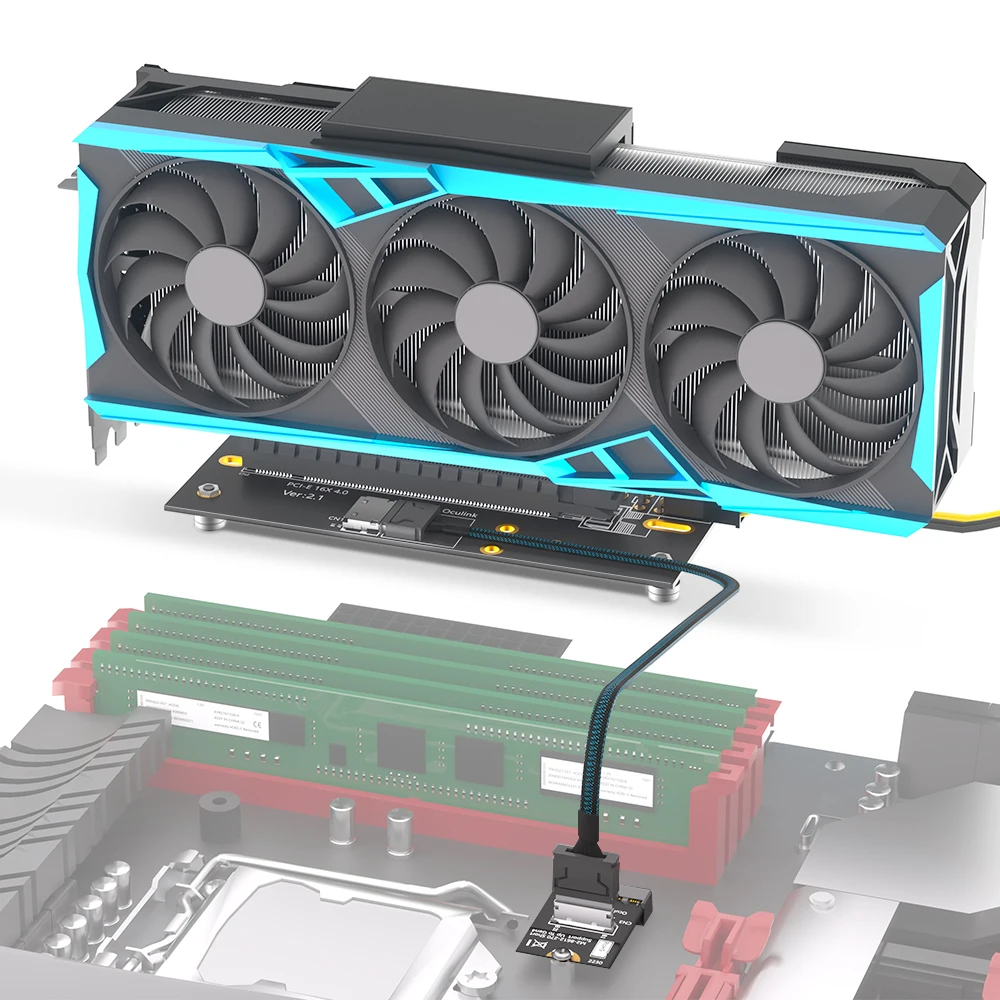hot M.2 M-Key 2230 to PCI-e 4.0 X16 with Oculink SFF-8612 Extension Cable As External Graphics Card, SFF-8612 right orientation
