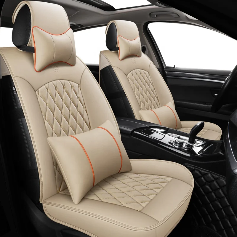 

Simple general purpose artificial leather 7D full set Auto seat cover Beige PU leather car seat cover