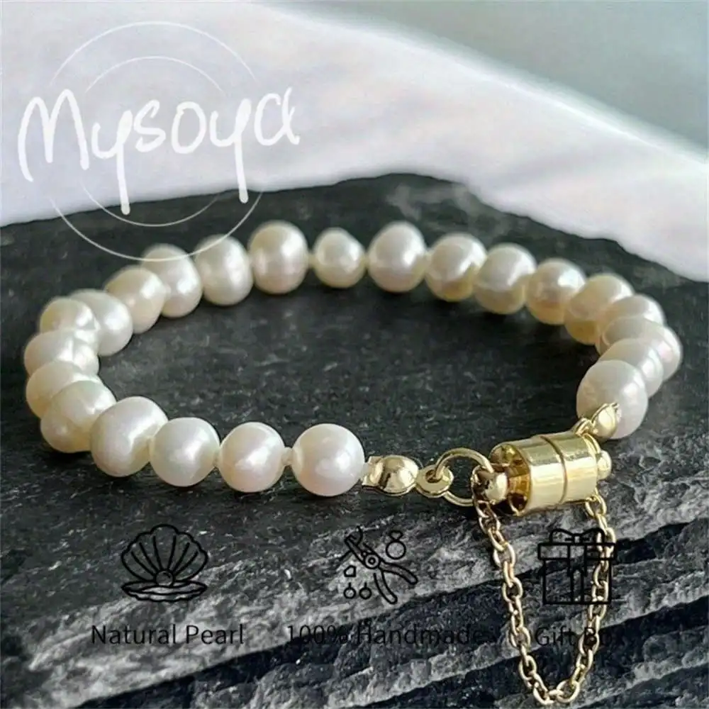 

MYSOYA White Freshwater Pearl Bracelet 5-6mm Pearls Gift Box Gift for Her Wedding Jewelry Christmas Birthday Anniversary Gift
