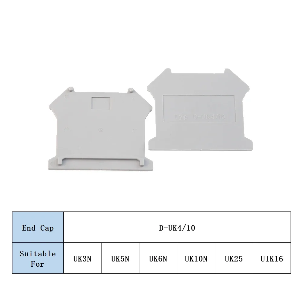 1pc End Cover D-UK4/10 For UK 3N UK5N UK6N UK10N UIK16 UK25 Terminal Block Accessories End Plate Din Rail Terminal Block End Cap