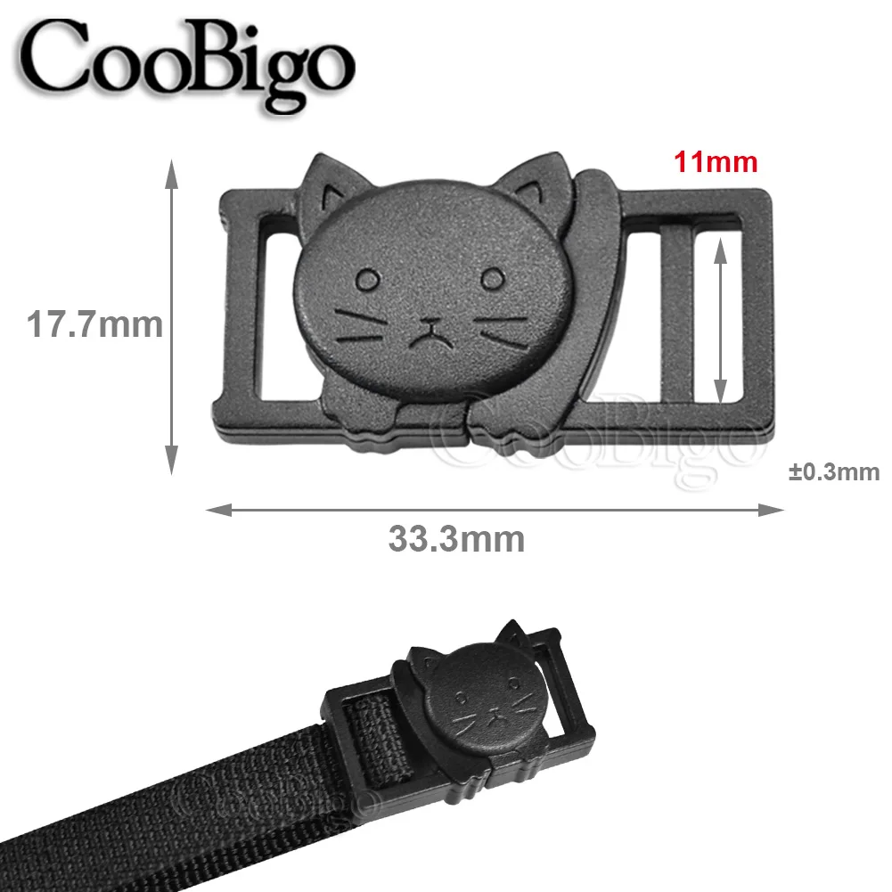 Safety Breakaway Buckles Cat Head Pet Collar Paracord Bracelet Buckle Garment Webbing Strap DIY Accessories Plastic Black 10pcs