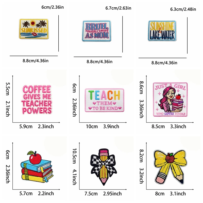 10PCS Wholesale Cartoon Patch Bow Pencil Embroidered Patches Iron On Patches For Clothing Hats Jackets DIY Letter Slogan Patch