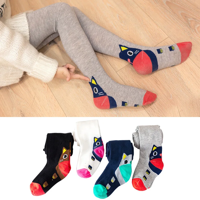 Kids Cotton knitted Tights For Girls Lovely Cartoon Cat Children Leggings Toddler Long Stockings Spring Autumn Girls Pantyhose