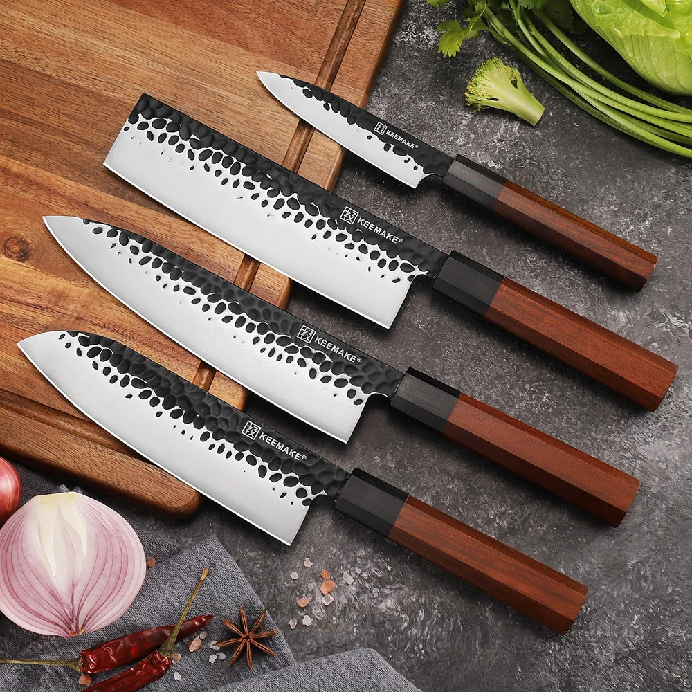 KEEMAKE Stainless Steel Kitchen Knives 1-4PCS/Set 5CR15 Sharp Chef Knife Non-Slip Handle for Home Kitchen Cooking Slicing