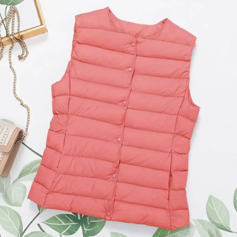 Новое поступление 2025, осенне-зимнее теплое женское пальто без рукавов с подкладкой на талии, женский ультра легкий белый жилет на утином пуху, куртки
