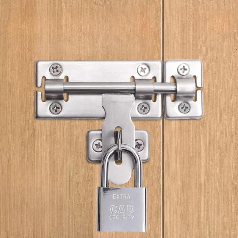 Stainless Steel Sliding Bolt Lock with Padlock Buckle for Iron Wooden Door Window Drawer Cabinet - 4/6/8 Inch Sizes Available