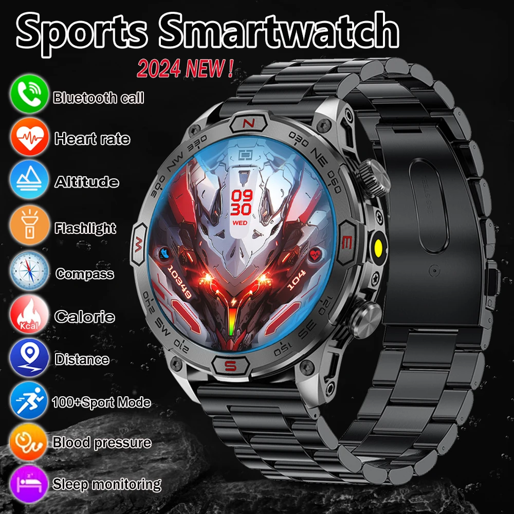 

2024 New Military grade Smart Watch Men's Waterproof Compass Bluetooth call Sports Fitness Tracker Smartwatch For Xiaomi Huawei