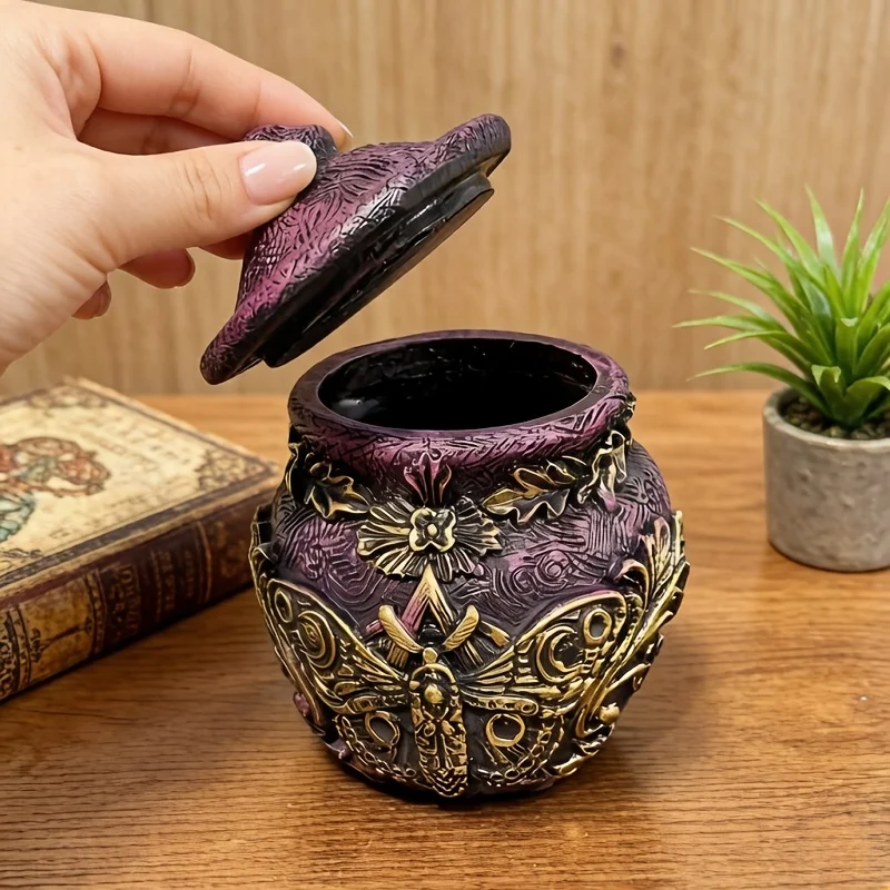 Resin Purple Butterfly Gothic Witch Bottle Statue Vintage Totem Jar Figurine Home Living Room Office