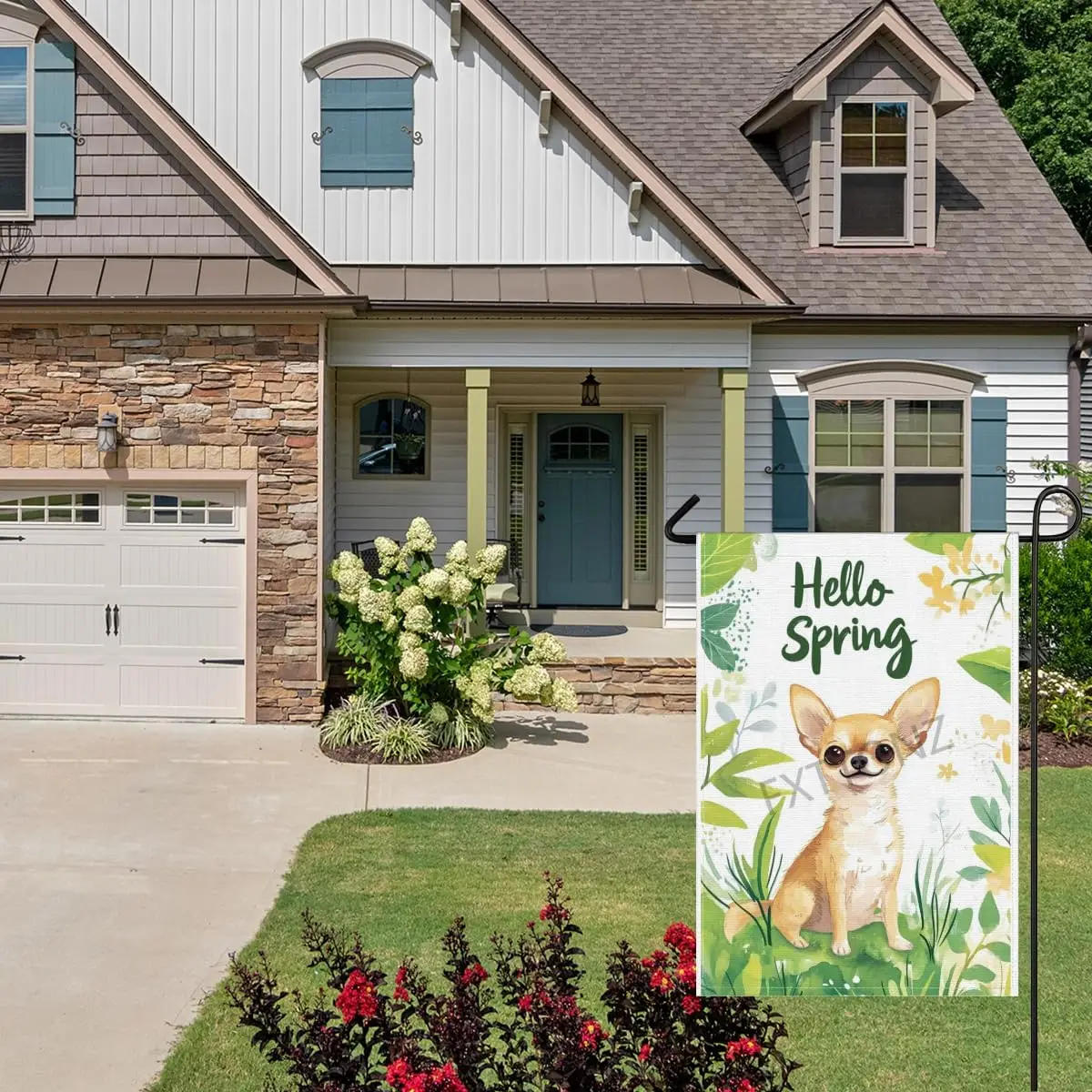 Chihuahua Hello Spring Garden Flag 28x40 Inch Double Sided Floral Outside Small Linen Yard Flag Decoration House Flag for Ho IIC