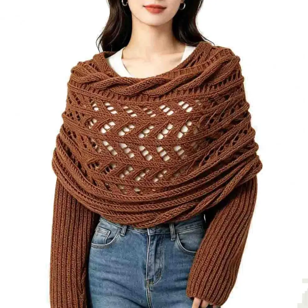 Knitted Shrug for Women Spring Autumn Knit Wrap Women’s Knitted Sleeve Scarf Wrap Gradient Crochet Shawl Shrug for Dresses