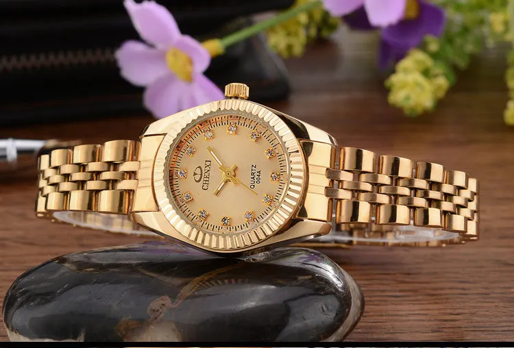 CHENXI Brand Top Luxury  Ladies Golden Watch for Women Clock Female Women\'s Dress Rhinestone Quartz Waterproof Wristwatches