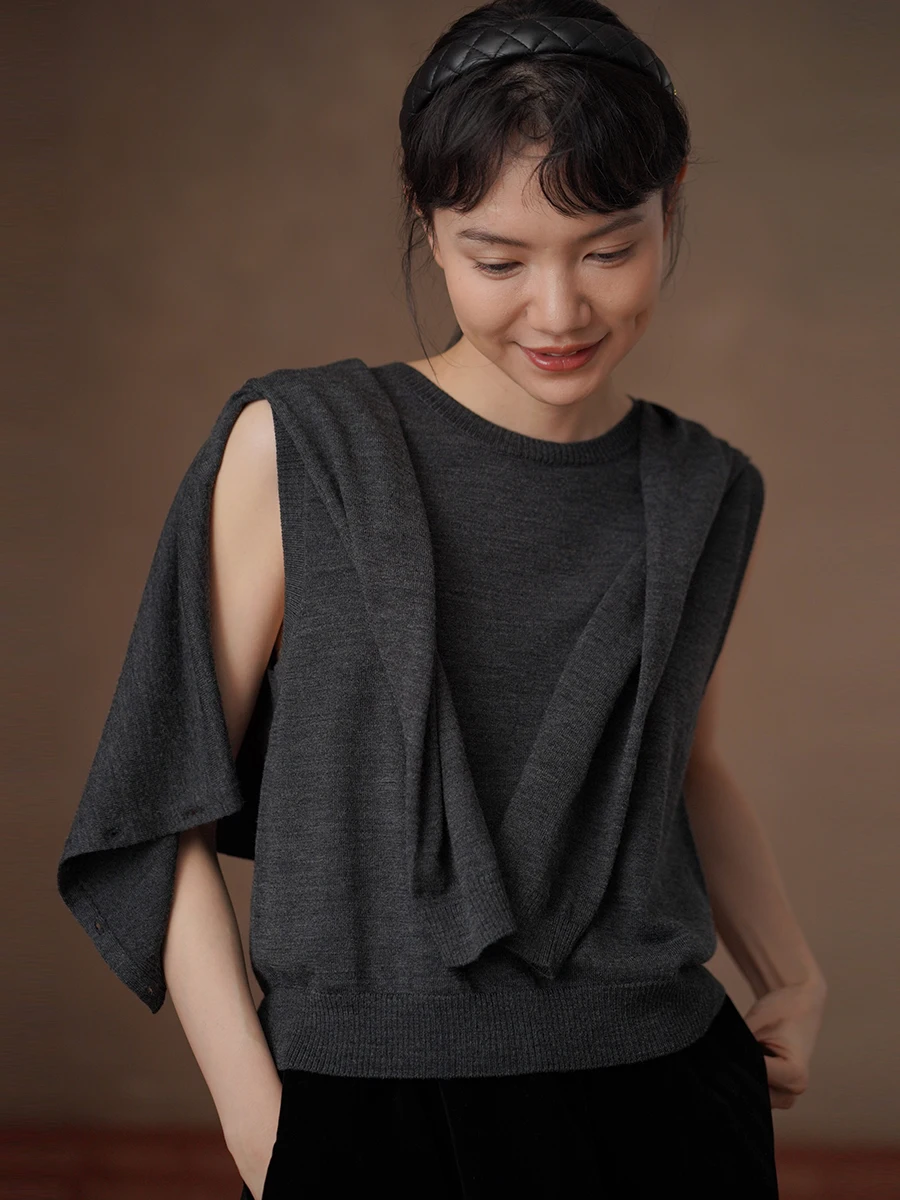 

Женский модный комплект Hacikis: свободный жилет из мягкой шерстяной смеси и вязаный кардиган с матовой текстурой для повседневной носки